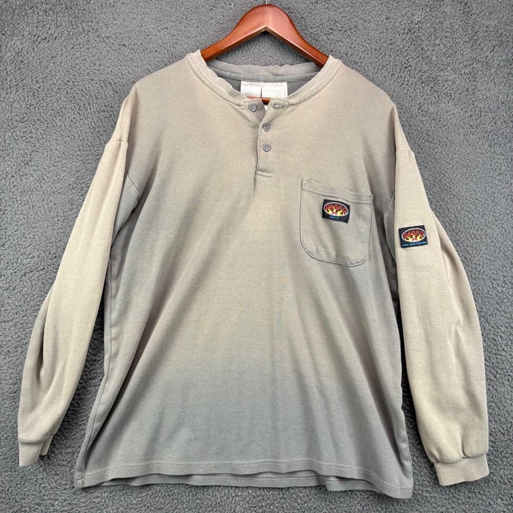 Bulwark FR Gray Long Sleeve Henley Pocket Work Shirt Mens XL Flame Resistant